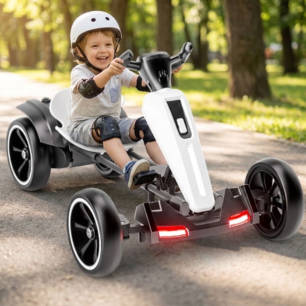 SMATEIGHT 12V Electric Kids Pedal Go-Kart — White