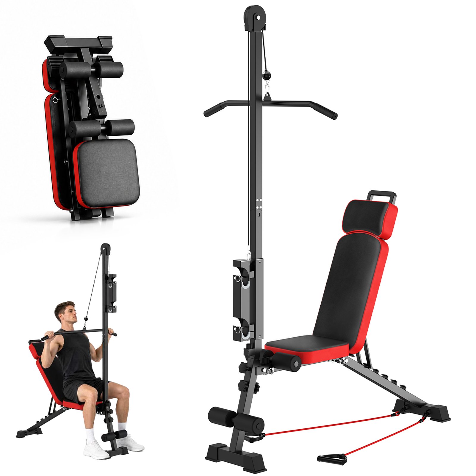 SMATEIGHT Multifunctional Weight Bench with Pulley System